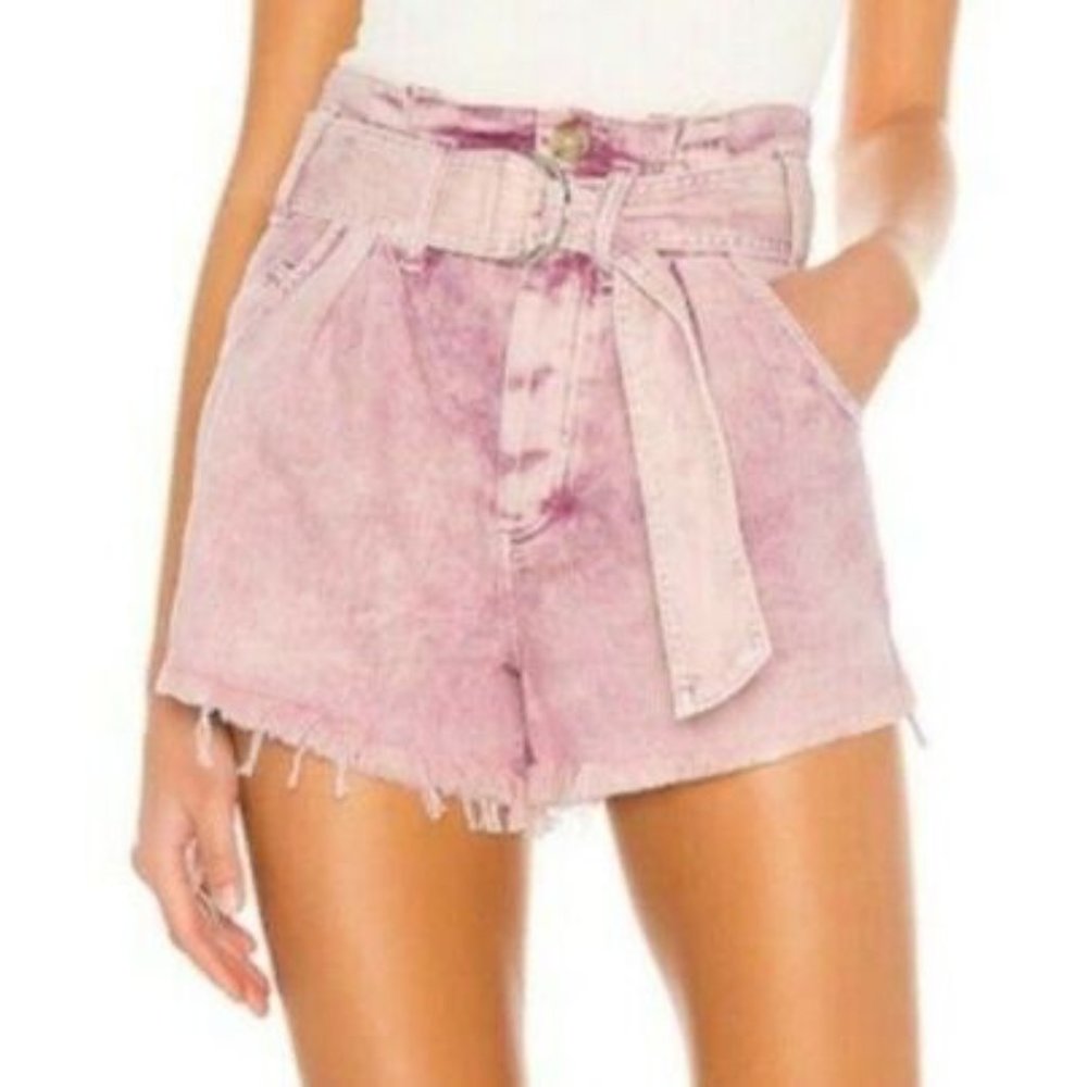 Free People We The Free See You Sometime Pink Belted Cutoff Shorts